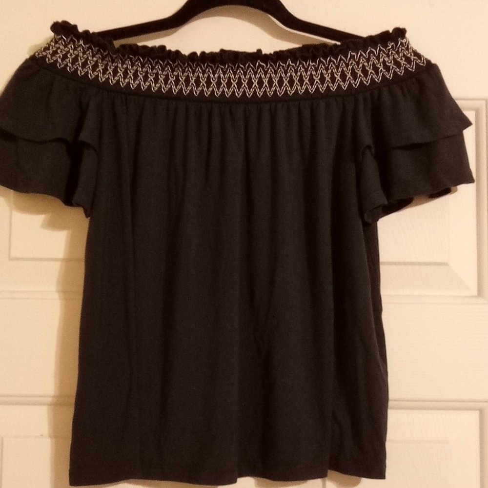 Boho Style Dark Gray Smocked Blouse Size Small By American Eagle Outfitters